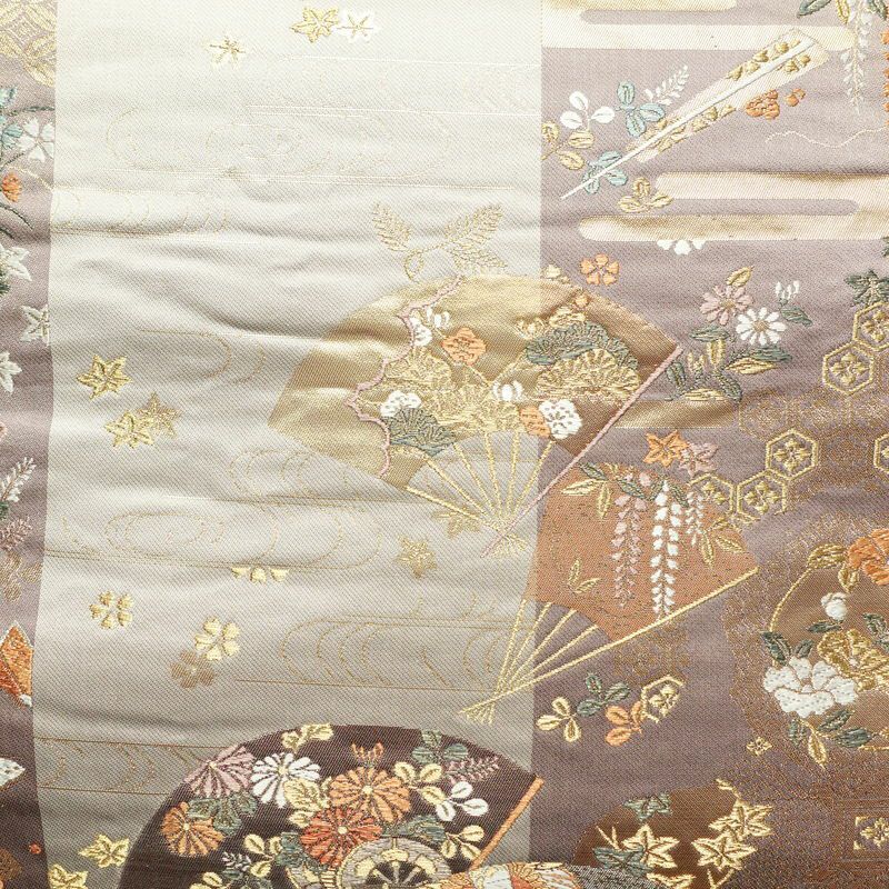 袋帯 六通柄 フォーマル用 正絹 古典柄 扇面 グレー_画像2
