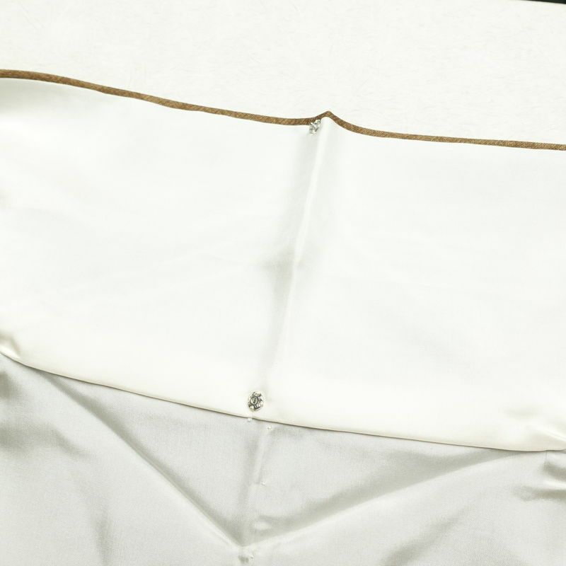 訪問着 美品 青銅箔極美 花旅人 しつけ糸付き 綸子 正絹 木の葉・植物柄 袷仕立て 身丈157cm 裄丈63cm 箔 刺繍 金彩 茶_画像19