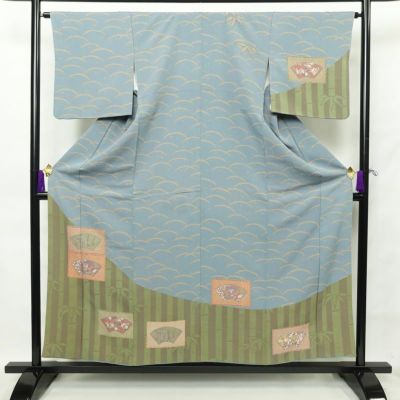 上品 古典柄縮緬正絹振袖・長襦袢セット 振袖 長襦袢セット 良品 金駒