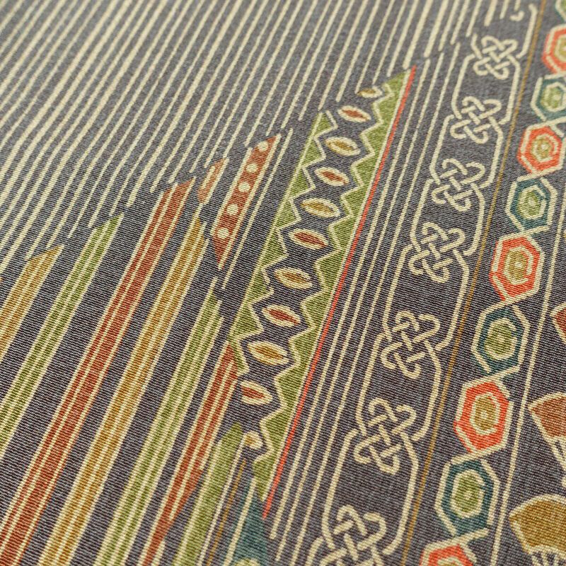 小紋 美品 しつけ糸付き 縮緬 正絹 幾何学柄・抽象柄 袷仕立て 身丈163cm 裄丈67cm 小紋着物 黄・黄土色_画像6