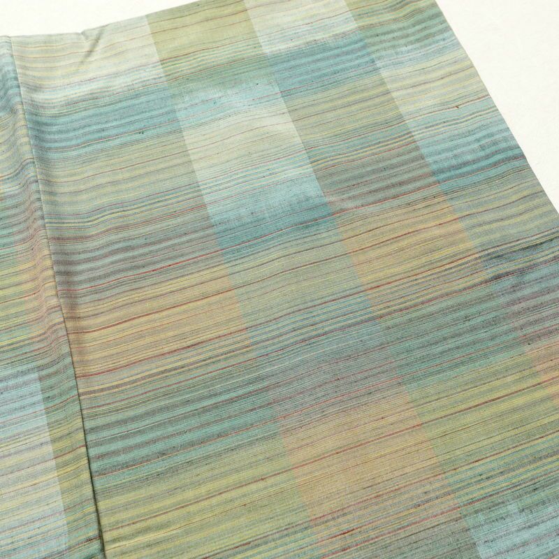 山古志紬 良品 正絹 チェック・格子柄 袷仕立て 身丈155cm 裄丈65cm 紬 着物 緑・うぐいす色_画像10