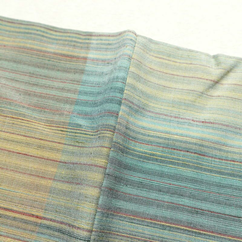 山古志紬 良品 正絹 チェック・格子柄 袷仕立て 身丈155cm 裄丈65cm 紬 着物 緑・うぐいす色_画像13