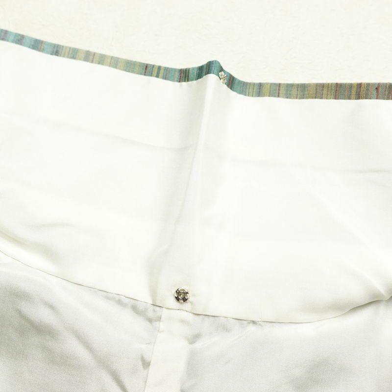 山古志紬 良品 正絹 チェック・格子柄 袷仕立て 身丈155cm 裄丈65cm 紬 着物 緑・うぐいす色_画像18