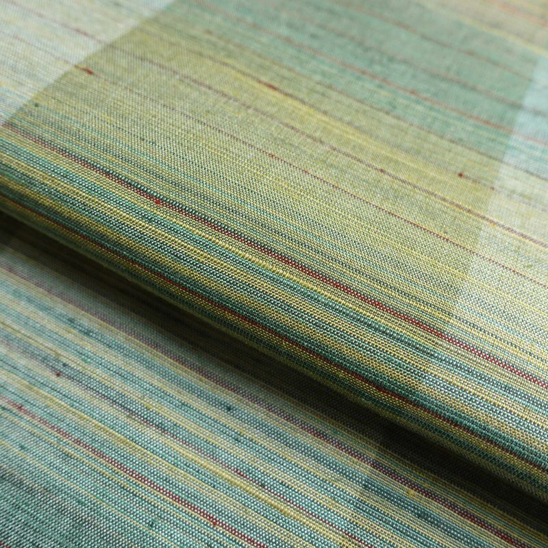 山古志紬 良品 正絹 チェック・格子柄 袷仕立て 身丈155cm 裄丈65cm 紬 着物 緑・うぐいす色_画像19