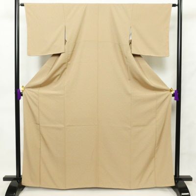 小紋 縮緬 総柄 正絹 花柄 袷仕立て 身丈166cm 裄丈63.5cm 一部しつけ糸付き 小紋着物 黄・黄土色