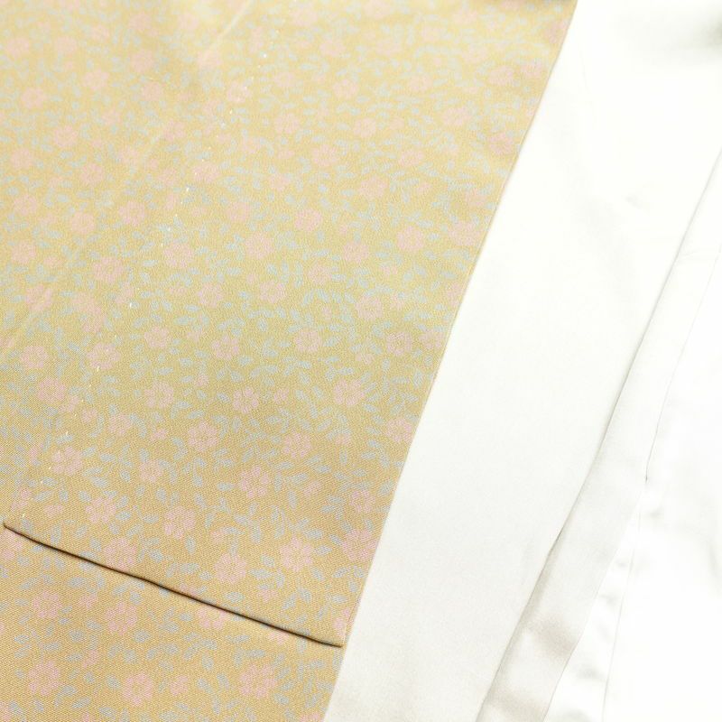 小紋 縮緬 総柄 正絹 花柄 袷仕立て 身丈166cm 裄丈63.5cm 一部しつけ糸付き 小紋着物 黄・黄土色_画像14