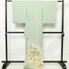 色留袖 良品 源氏物語澪標図 一つ紋付き 正絹 風景柄 袷仕立て 身丈180cm 裄丈70.5cm 結婚式 着物 緑・うぐいす色_画像2
