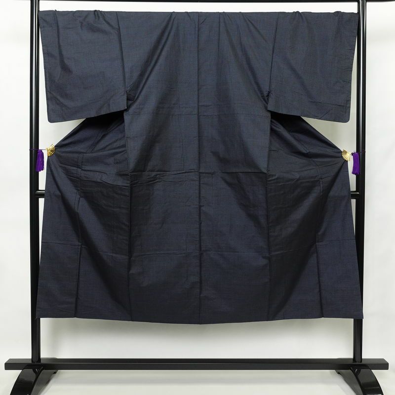 男性用 着物 アンサンブル 着物 羽織 セット品 正絹 亀甲柄 袷仕立て 身丈143.5cm 裄丈71.5cm 2点セット 青・紺_画像3