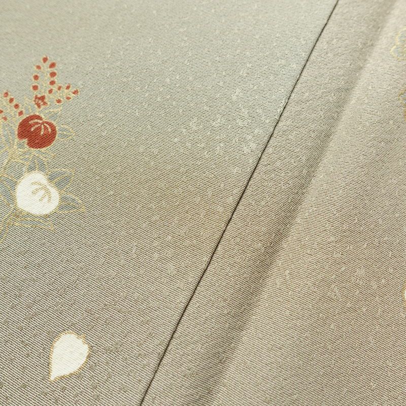 訪問着 縮緬 正絹 花柄 袷仕立て 身丈162.5cm 裄丈65.5cm 着物 ますいわ屋 箔 茶_画像9