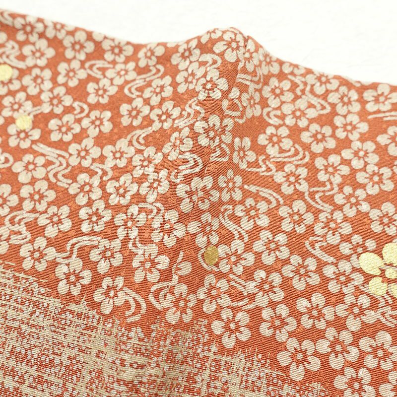 訪問着 縮緬 正絹 花柄 袷仕立て 身丈162.5cm 裄丈65.5cm 着物 ますいわ屋 箔 茶_画像15