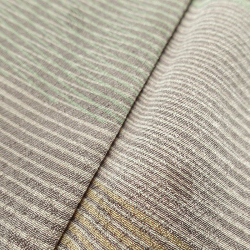 小紋 良品 正絹 縞柄・線柄 袷仕立て 身丈164cm 裄丈67.5cm 小紋着物 緑・うぐいす色_画像7
