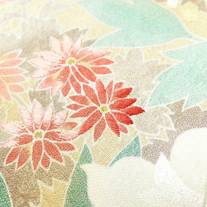 訪問着 良品 正絹 花柄 袷仕立て 身丈165cm 裄丈66.5cm 箔 刺繍 共八掛 金彩 緑・うぐいす色_画像7