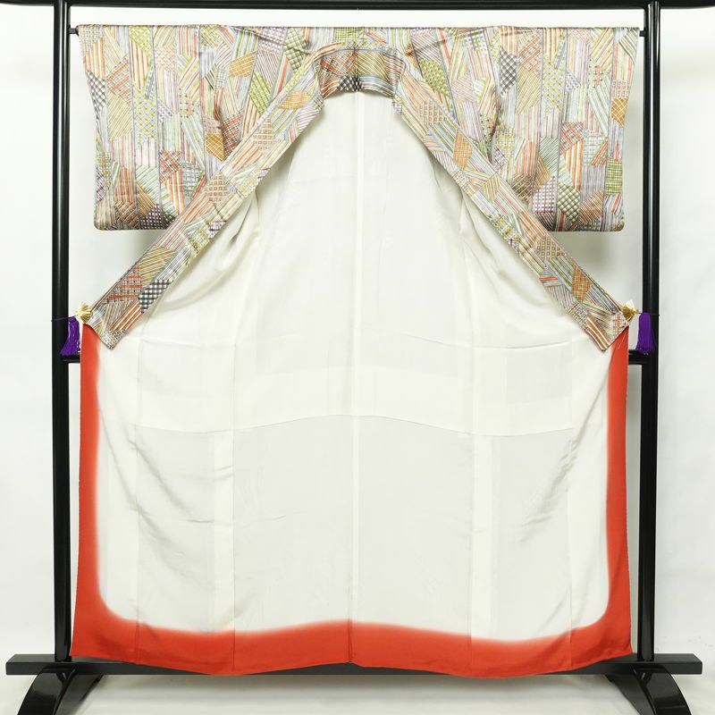 小紋 良品 総柄 正絹 幾何学柄・抽象柄 袷仕立て 身丈158cm 裄丈66cm 多色使い_画像3