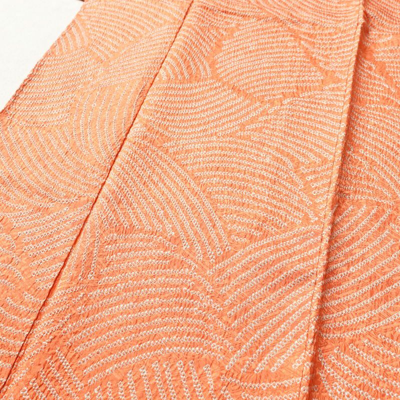 小紋 総絞り 正絹 流水・波柄 袷仕立て 身丈155.5cm 裄丈63cm 小紋着物 絞り 橙_画像5