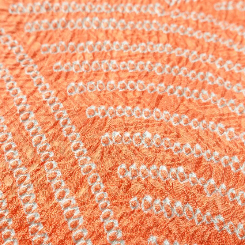 小紋 総絞り 正絹 流水・波柄 袷仕立て 身丈155.5cm 裄丈63cm 小紋着物 絞り 橙_画像6