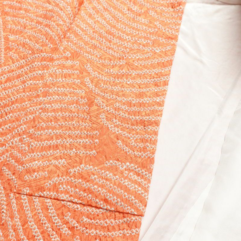 小紋 総絞り 正絹 流水・波柄 袷仕立て 身丈155.5cm 裄丈63cm 小紋着物 絞り 橙_画像15