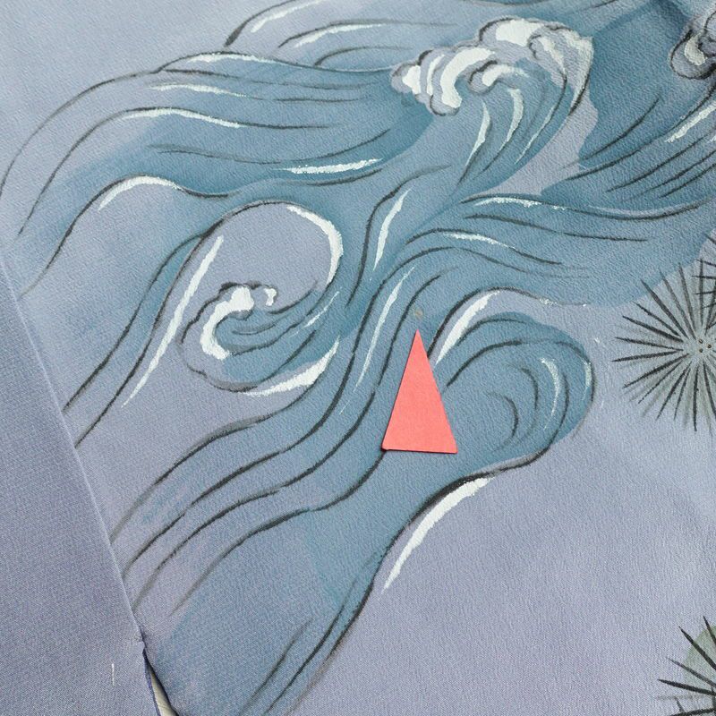 男性用 襦袢 正絹 木の葉・植物柄 袷仕立て 身丈135.5cm 裄丈70.5cm 青・紺_画像18