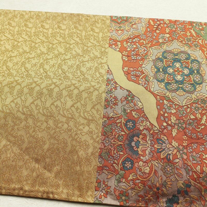 袋帯 六通柄 良品 一般用 正絹 幾何学柄・抽象柄 黄・黄土色_画像15