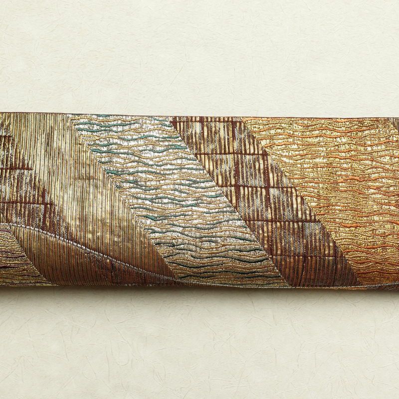 袋帯 立枠斜取文様 六通柄 美品 フォーマル用 正絹 幾何学柄・抽象柄 茶_画像15