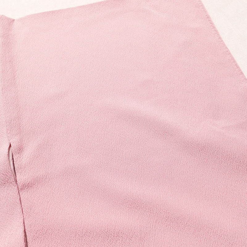 付け下げ 良品 スワトウ刺繍 縮緬 一つ紋付き 正絹 幾何学柄・抽象柄 袷仕立て 身丈164.5cm 裄丈67cm 一部しつけ糸付き 附下 着物 ピンク_画像13