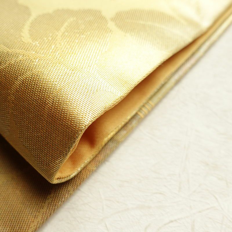 名古屋帯 六通柄 正絹 木の葉・植物柄 名古屋仕立て 黄・黄土色_画像18