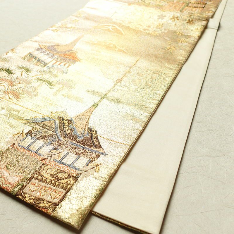 袋帯 京洛百景文 六通柄 フォーマル用 正絹 風景柄 金・銀_画像8