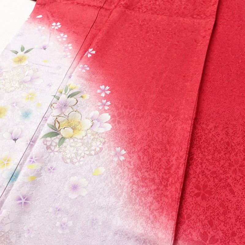 振袖 正絹 花柄 袷仕立て 身丈170.5cm 裄丈70.5cm 箔 金糸 桜 着物 成人式 二十歳の集い 紫・藤色_画像5