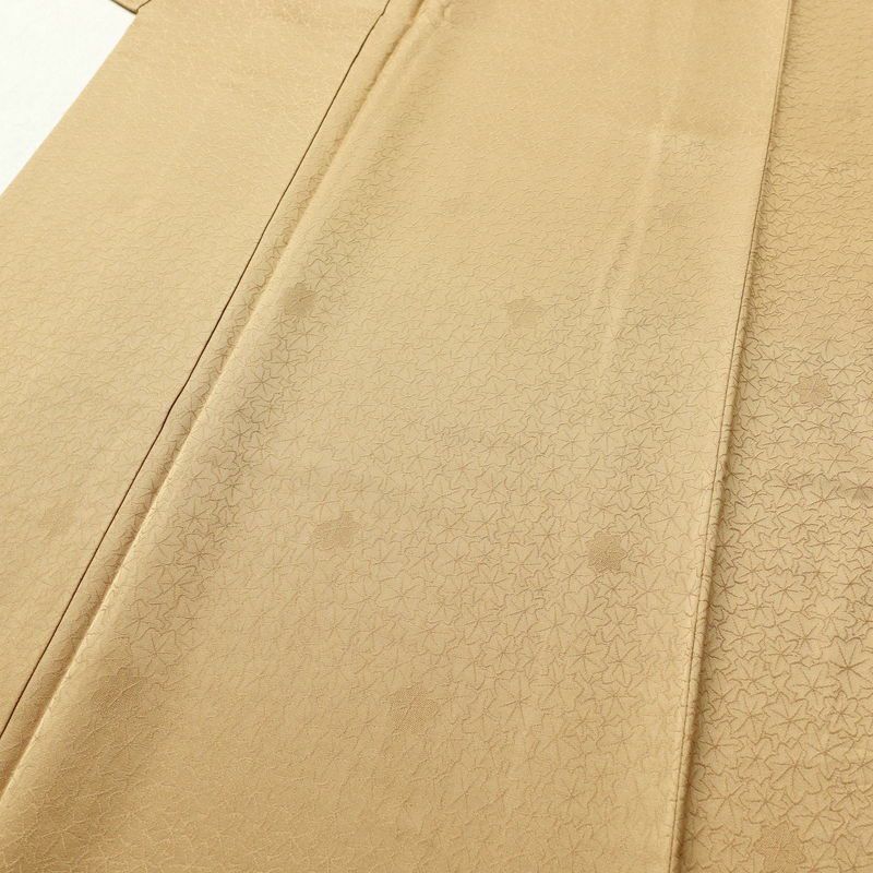 色無地 一つ紋付き 正絹 木の葉・植物柄 袷仕立て 身丈161.5cm 裄丈64cm 着物 黄・黄土色_画像5