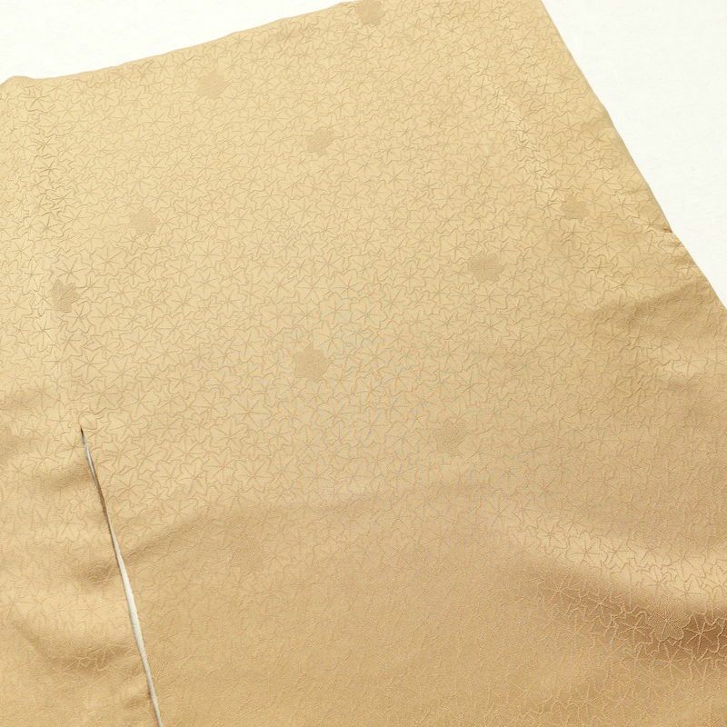 色無地 一つ紋付き 正絹 木の葉・植物柄 袷仕立て 身丈161.5cm 裄丈64cm 着物 黄・黄土色_画像12