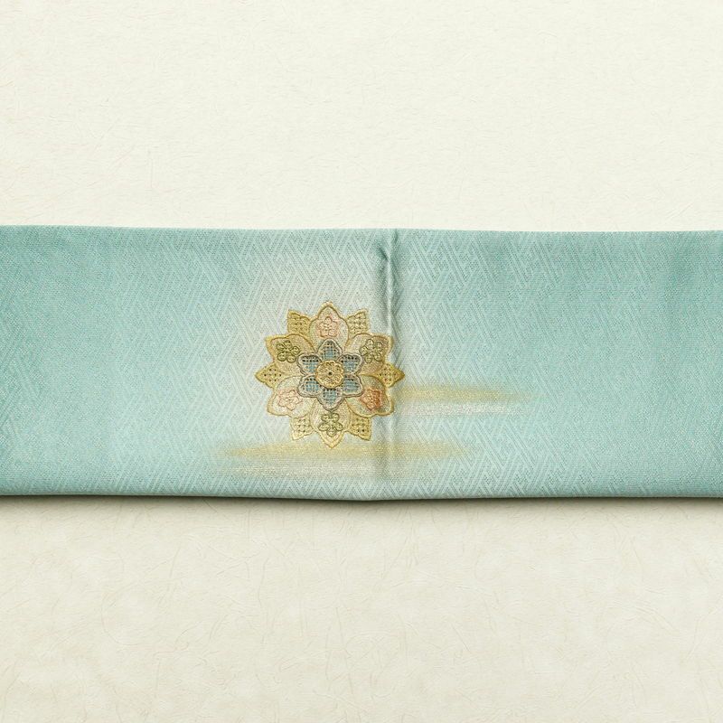 袋帯 太鼓柄 スワトウ刺繍 正絹 幾何学柄・抽象柄 箔 緑・うぐいす色_画像14