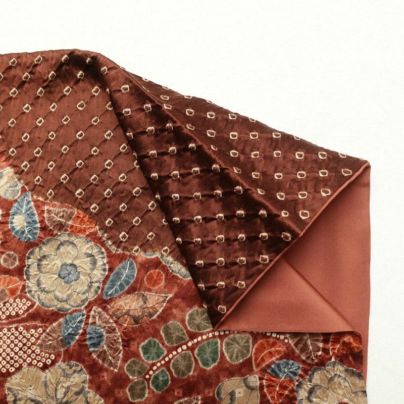 訪問着 良品 辻が花 絞り 正絹 花柄 袷仕立て 身丈162cm 裄丈64.5cm フォーマル 着物 茶_画像12