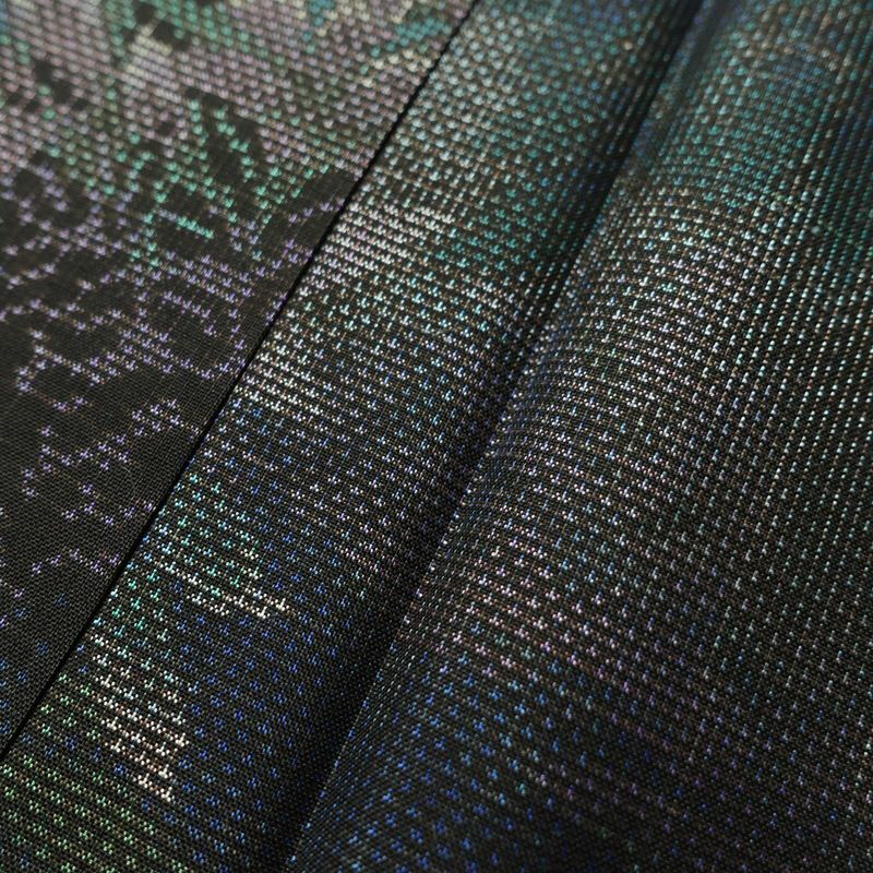 大島紬 美品 証紙あり しつけ糸付き 古代染色純泥染 正絹 風景柄 袷仕立て 身丈160.5cm 裄丈65cm 小紋柄 青・紺_画像7