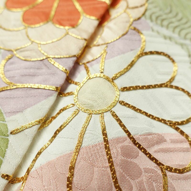 振袖 良品 しつけ糸付き 金駒刺繍 正絹 古典柄 袷仕立て 身丈172.5cm 裄丈69cm 箔 金彩 成人式 二十歳の集い 着物 青・紺_画像7