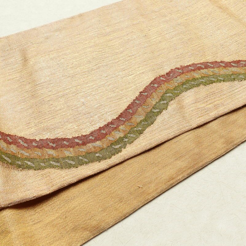 夏用袋帯 太鼓柄 良品 一般用 正絹 幾何学柄・抽象柄 ベージュ_画像12