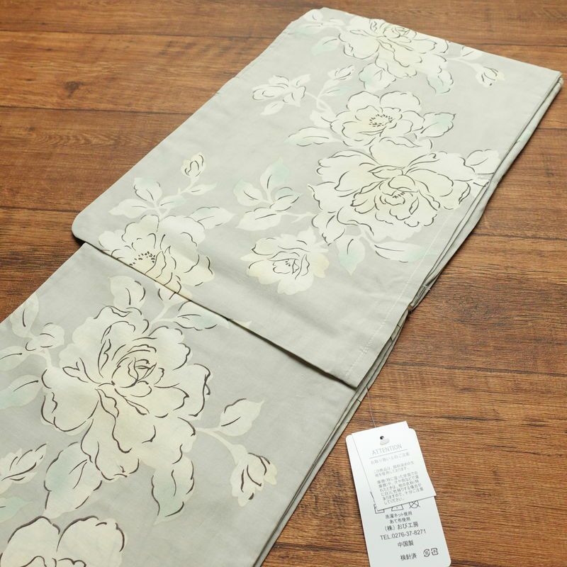 新品 浴衣 女性用 綿 グレー 百花乱_画像1