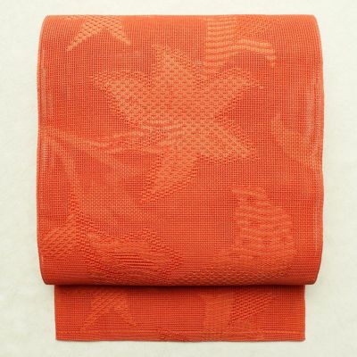 名古屋帯 美品 優品 八寸名古屋帯 松葉仕立て 草花 菱 赤 正絹