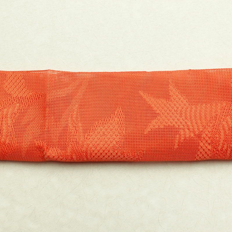 名古屋帯 全通柄 美品 夏用 正絹 木の葉・植物柄 松葉仕立て 橙_画像14