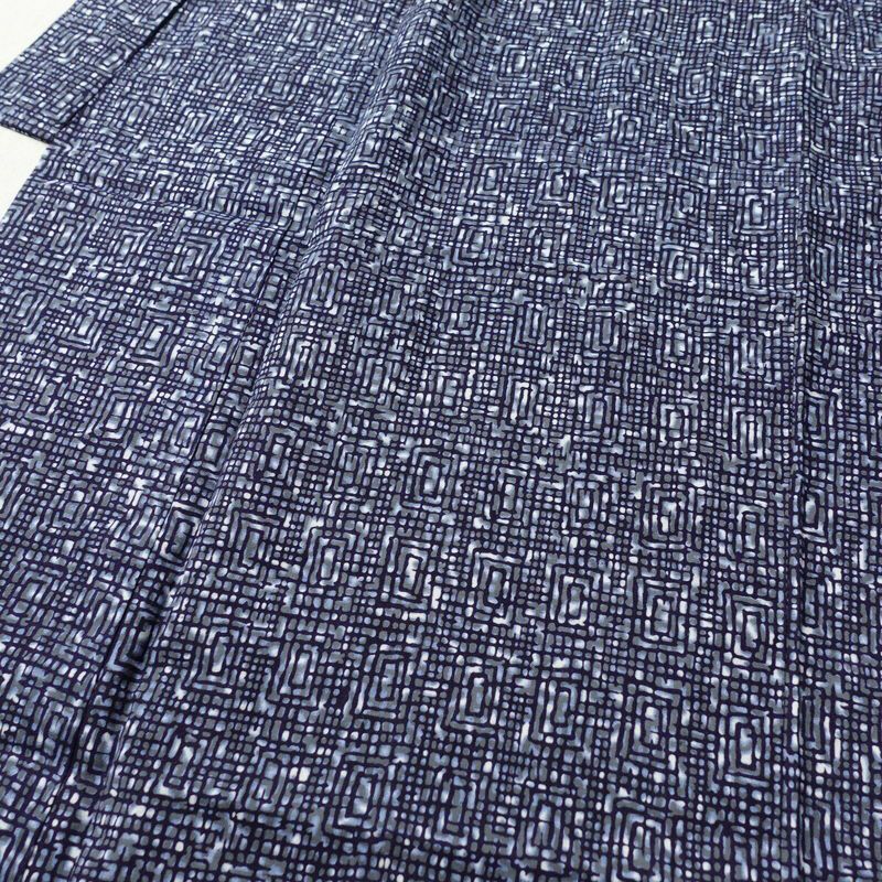 男性用 浴衣 良品 綿 幾何学柄・抽象柄 単衣仕立て 身丈128.5cm 裄丈64.5cm 夏用 着物 青・紺_画像5