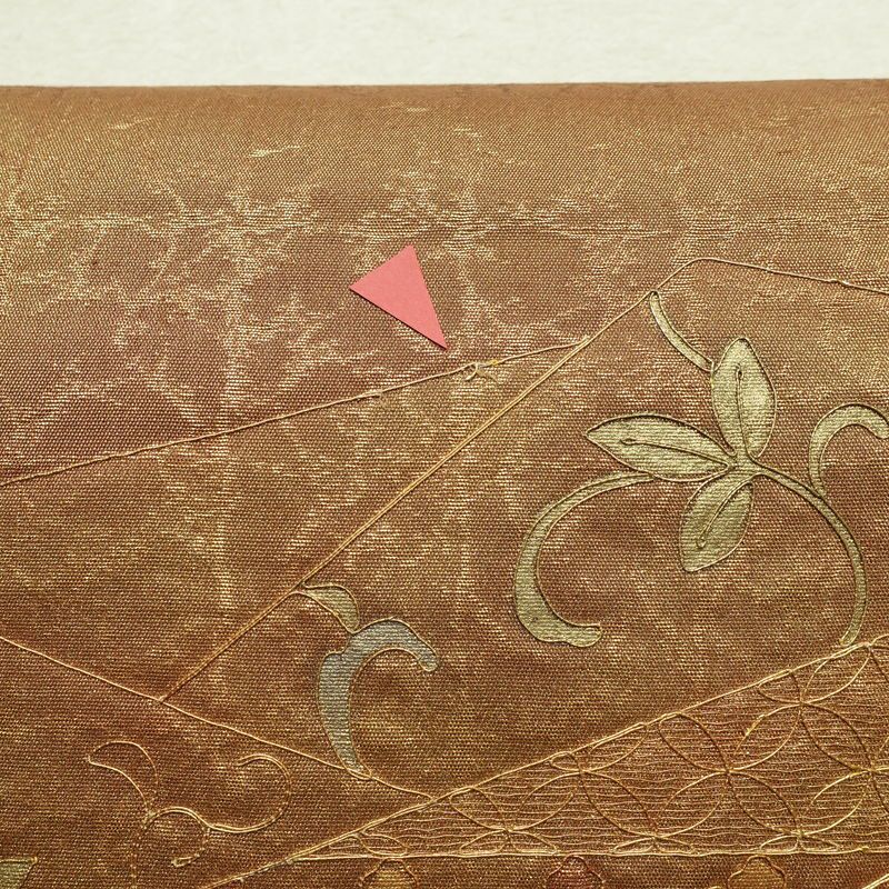 袋帯 太鼓柄 スワトウ刺繍 フォーマル用 正絹 花柄 黄・黄土色_画像8