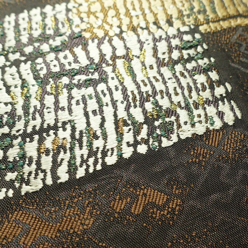 袋帯 太鼓柄 良品 フォーマル用 正絹 幾何学柄・抽象柄 茶_画像6