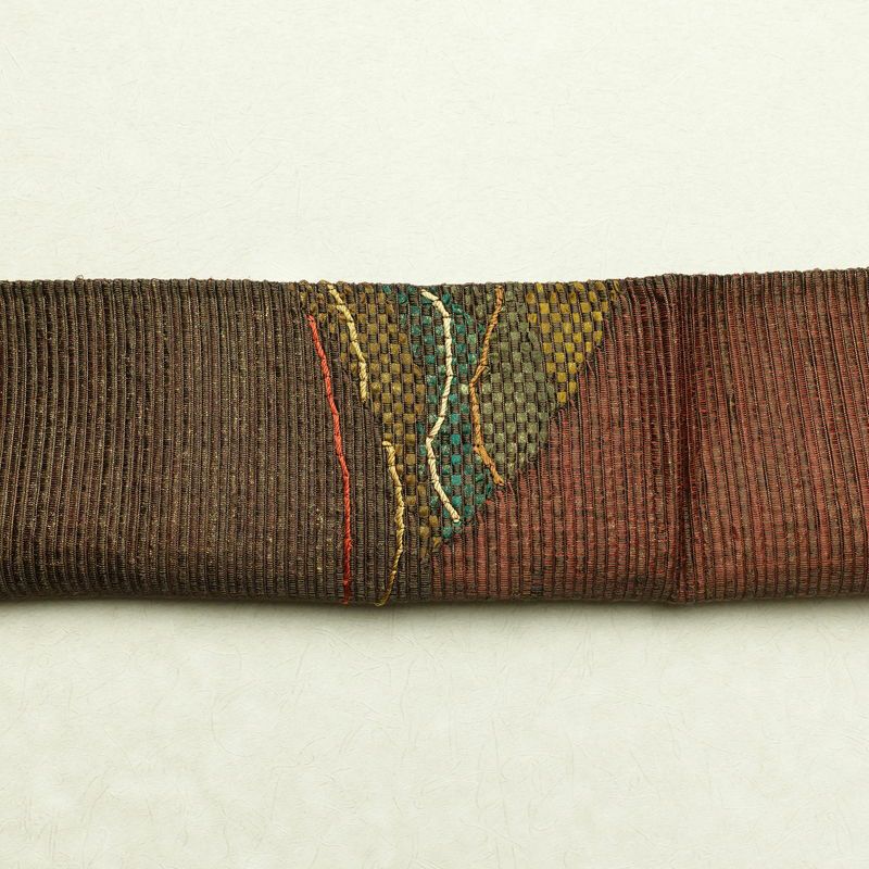 袋帯 太鼓柄 良品 一般用 正絹 幾何学柄・抽象柄 茶_画像16