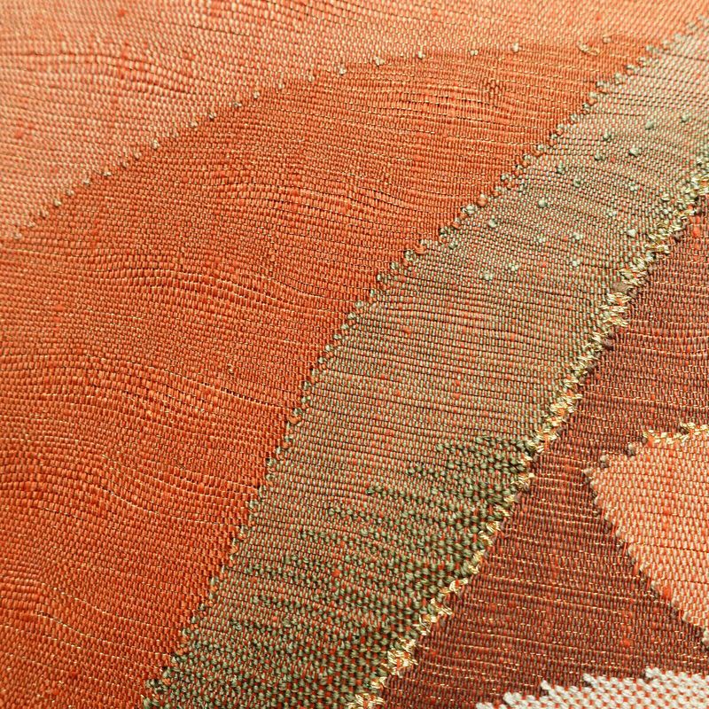 袋帯 未仕立て品 手織 西陣織 花流麗雅文 太鼓柄 良品 証紙あり 一般用 正絹 幾何学柄・抽象柄 橙_画像3