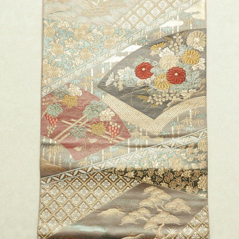 袋帯 六通柄 フォーマル用 正絹 古典柄 菊 刺繍 小豆・エンジ_画像7