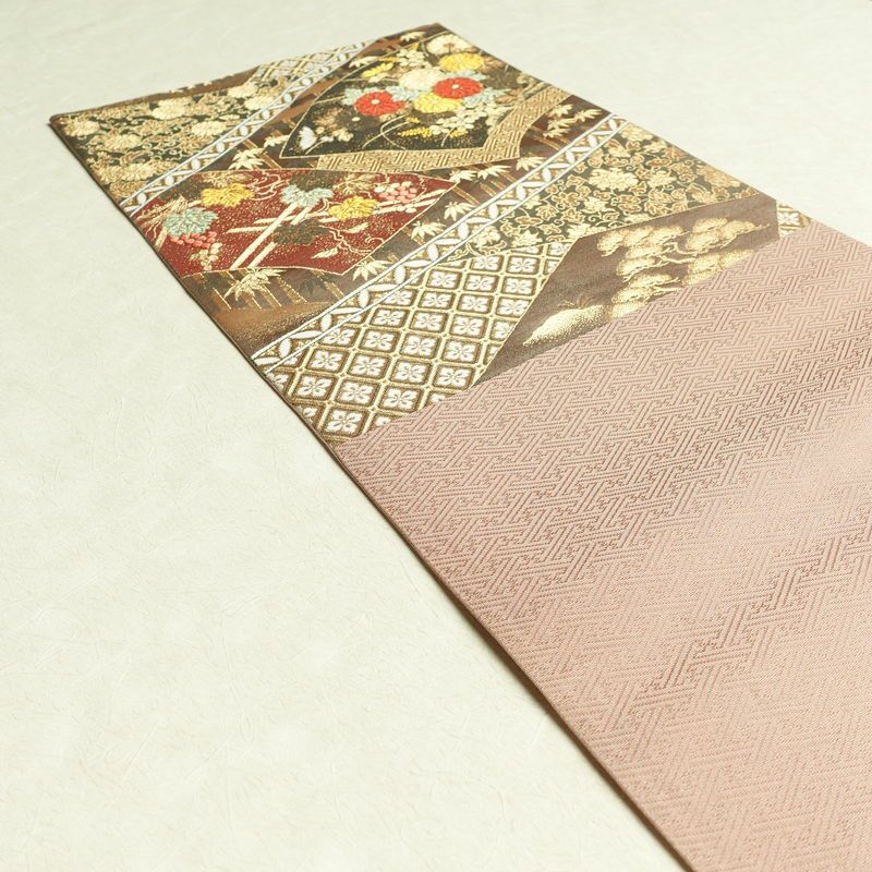 袋帯 六通柄 フォーマル用 正絹 古典柄 菊 刺繍 小豆・エンジ_画像18