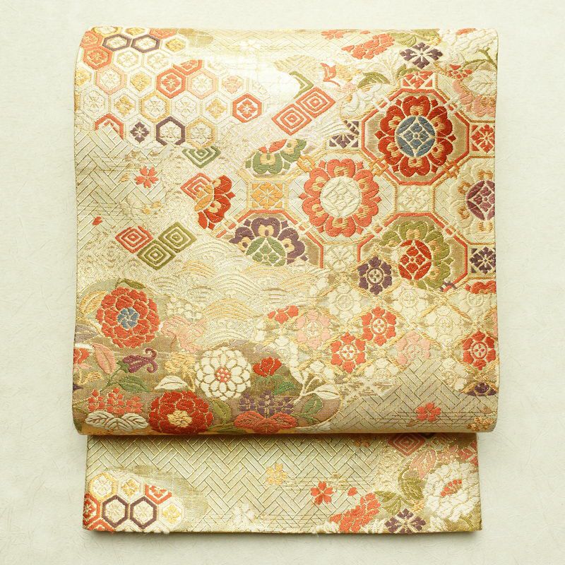 袋帯 六通柄 フォーマル用 正絹 古典柄 金・銀_画像1