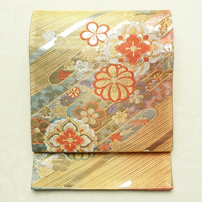 袋帯 六通柄 フォーマル用 正絹 桜 菊 花柄 金・銀_画像1