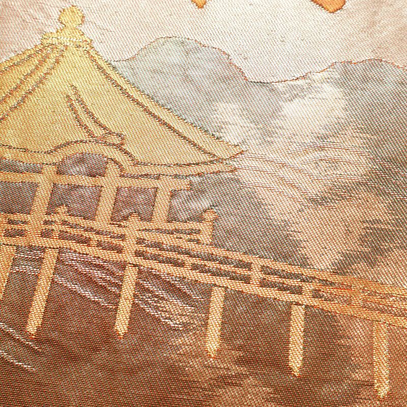袋帯 六通柄 フォーマル用 正絹 風景柄 箔 橙_画像3