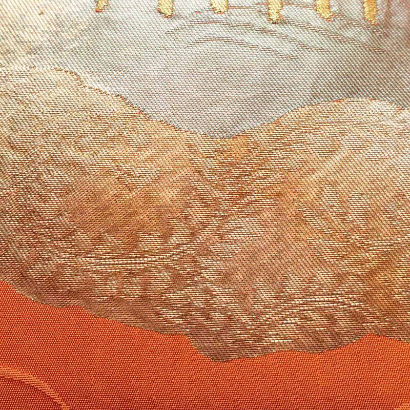 袋帯 六通柄 フォーマル用 正絹 風景柄 箔 橙_画像5