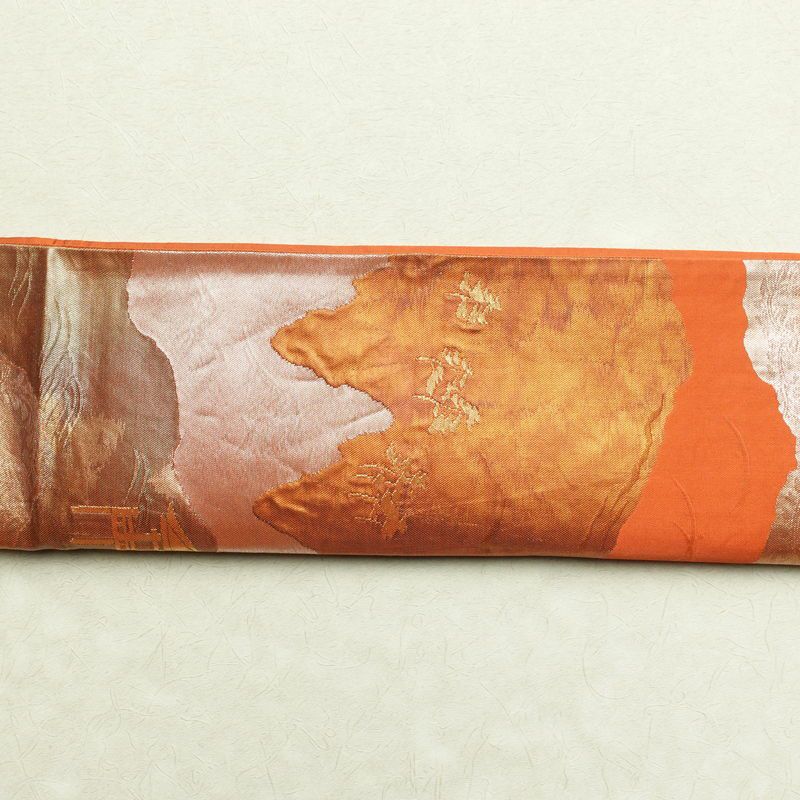 袋帯 六通柄 フォーマル用 正絹 風景柄 箔 橙_画像14