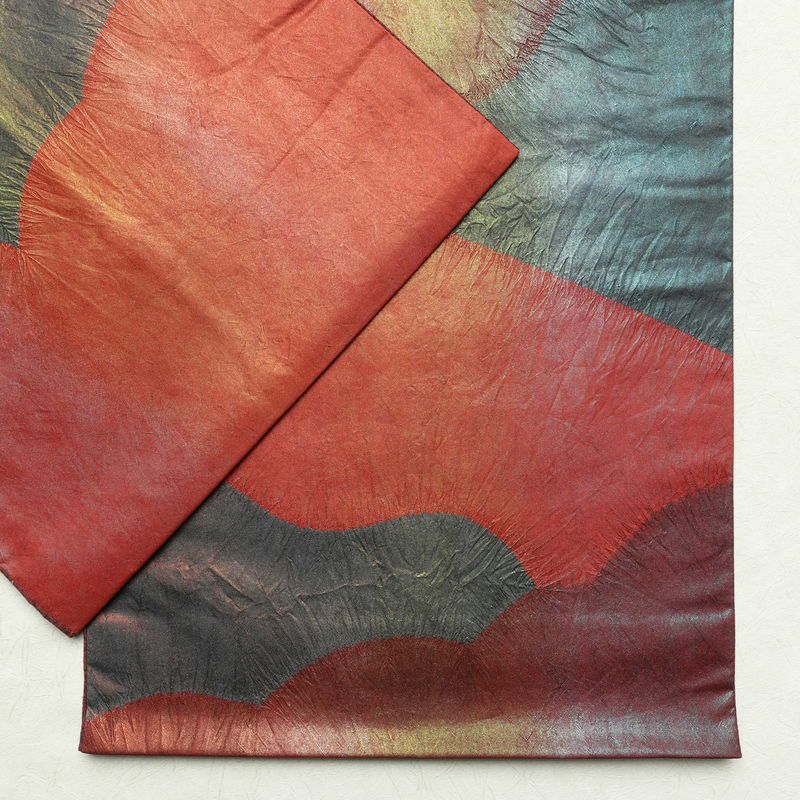 袋帯 六通柄 絞り 一般用 正絹 幾何学柄・抽象柄 小豆・エンジ_画像15